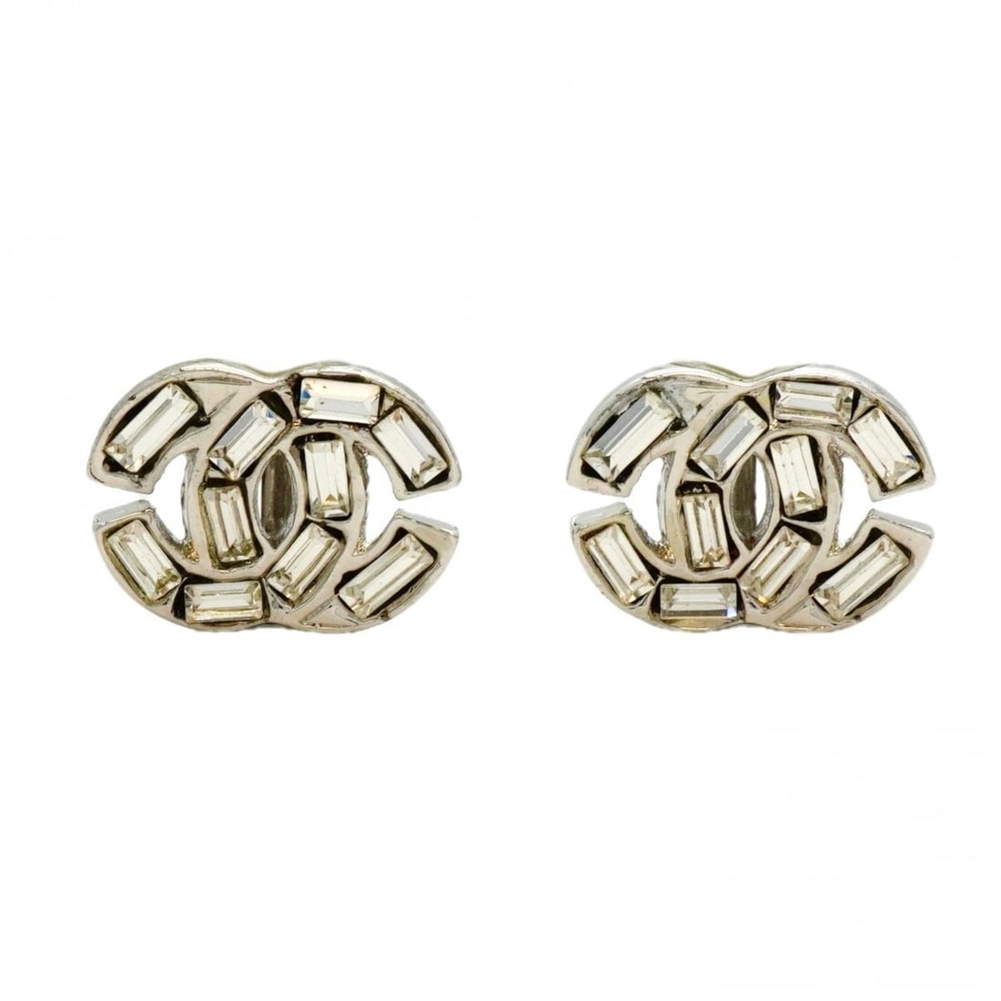 Chanel Coco Mark Metal Rhinestone Silver Earrings for Women (1 of 12)