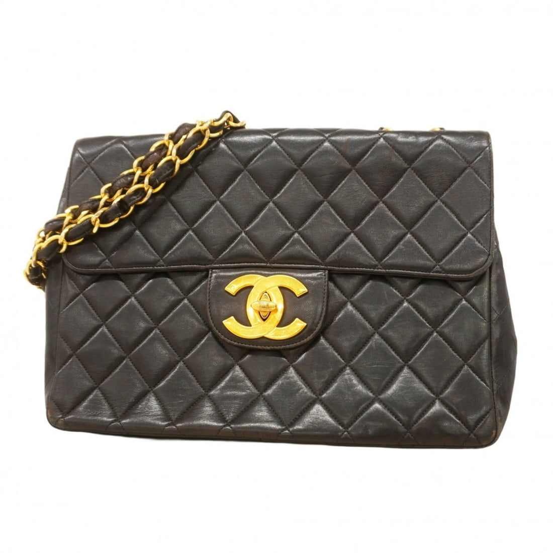 Chanel Shoulder Bag, Large Matelasse, Double Chain, Lambskin, Black, Women's: --- Catalog ---Category: SizeSize (HxWxD): 22cm x 30cm x 9cm / 8.66'' x 11.81'' x 3.54''Category: DesignType: Shoulder bagColor: BlackGender: WomenMaterial: Leather Hardware Color: GoldLeather/Fur Typ