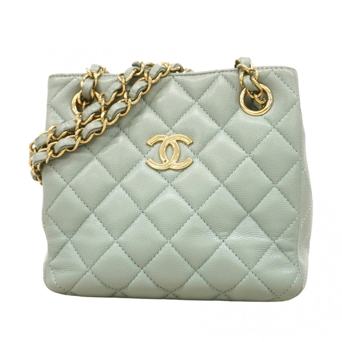 Chanel Matelasse Shoulder Bag with Chain, Caviar Skin, Green Champagne, Women's: --- Catalog ---Category: SizeSize (HxWxD): 15cm x 17cm x 10cm / 5.9'' x 6.69'' x 3.93''Category: DesignType: Shoulder bagColor: GreenGender: WomenMaterial: Grained Calfskin Hardware Color: Champagne