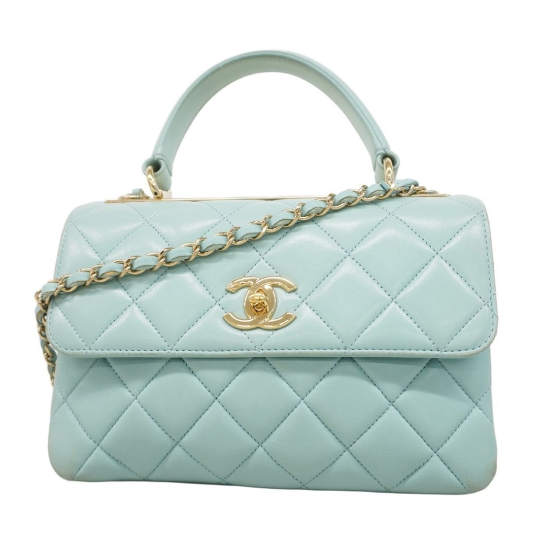 Chanel Matelasse Chain Shoulder Bag, Trendy CC, Lambskin, Blue Champagne, 2-Way Bag for Women: --- Catalog ---Category: SizeSize (HxWxD): 17cm x 26cm x 10cm / 6.69'' x 10.23'' x 3.93''Category: DesignType: HandbagColor: BlueGender: WomenMaterial: Leather Hardware Color: Champagne