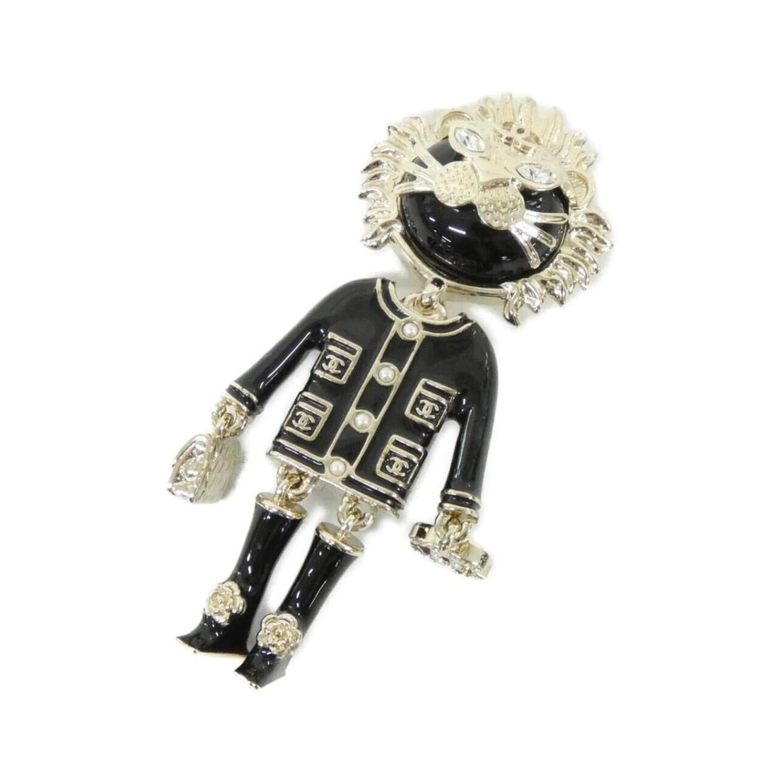 Chanel AB7908 Brooch: --- Catalog ---Category: SizeSize (HxWxD): 6.5cm x 3cm / 2.55'' x 1.18''Category: DesignType: BroochColor: Black, Clear, Gold, WhiteGender: WomenCategory: GeneralMPN: AB7908Brand: Chanel--- Item List