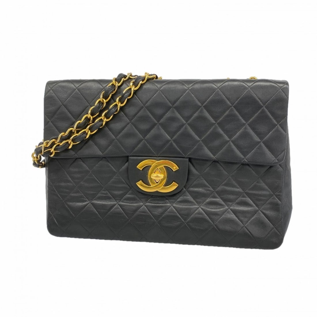 Chanel Shoulder Bag, Large Matelasse, Double Chain, Lambskin, Black, Women's: --- Catalog ---Category: SizeSize (HxWxD): 24cm x 34cm x 10.5cm / 9.44'' x 13.38'' x 4.13''Category: DesignType: Shoulder bagColor: BlackGender: WomenMaterial: Leather Hardware Color: GoldLeather/Fur