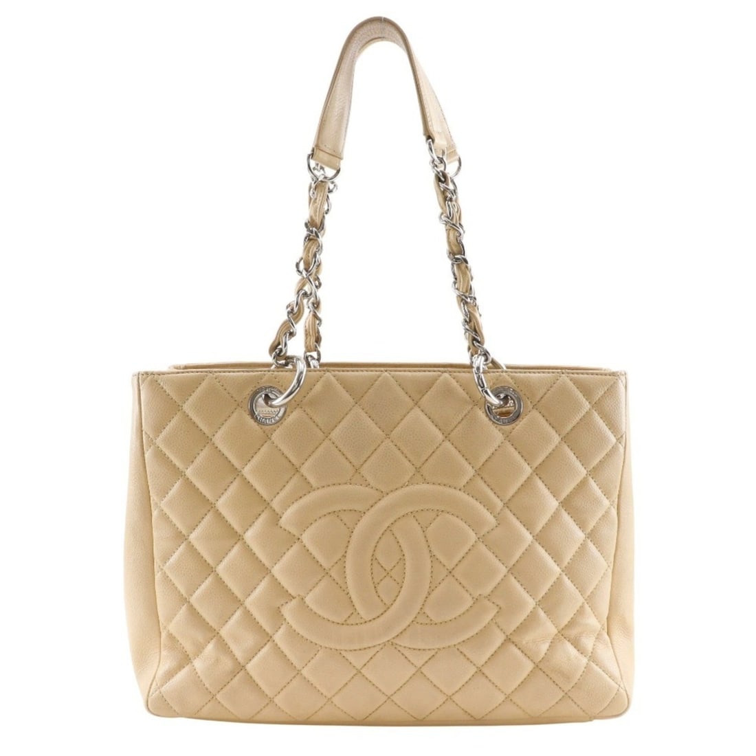 CHANEL Grand Shopping Tote GST Matelasse Chain A50995, Beige Caviar Skin, A4 Size, Women's: --- Catalog ---Category: SizeSize (HxWxD): 24cm x 33cm x 12.5cm / 9.44'' x 12.99'' x 4.92''Category: DesignType: Tote bagColor: BeigeGender: WomenMaterial: Grained Calfskin Category: GeneralMPN: A5099