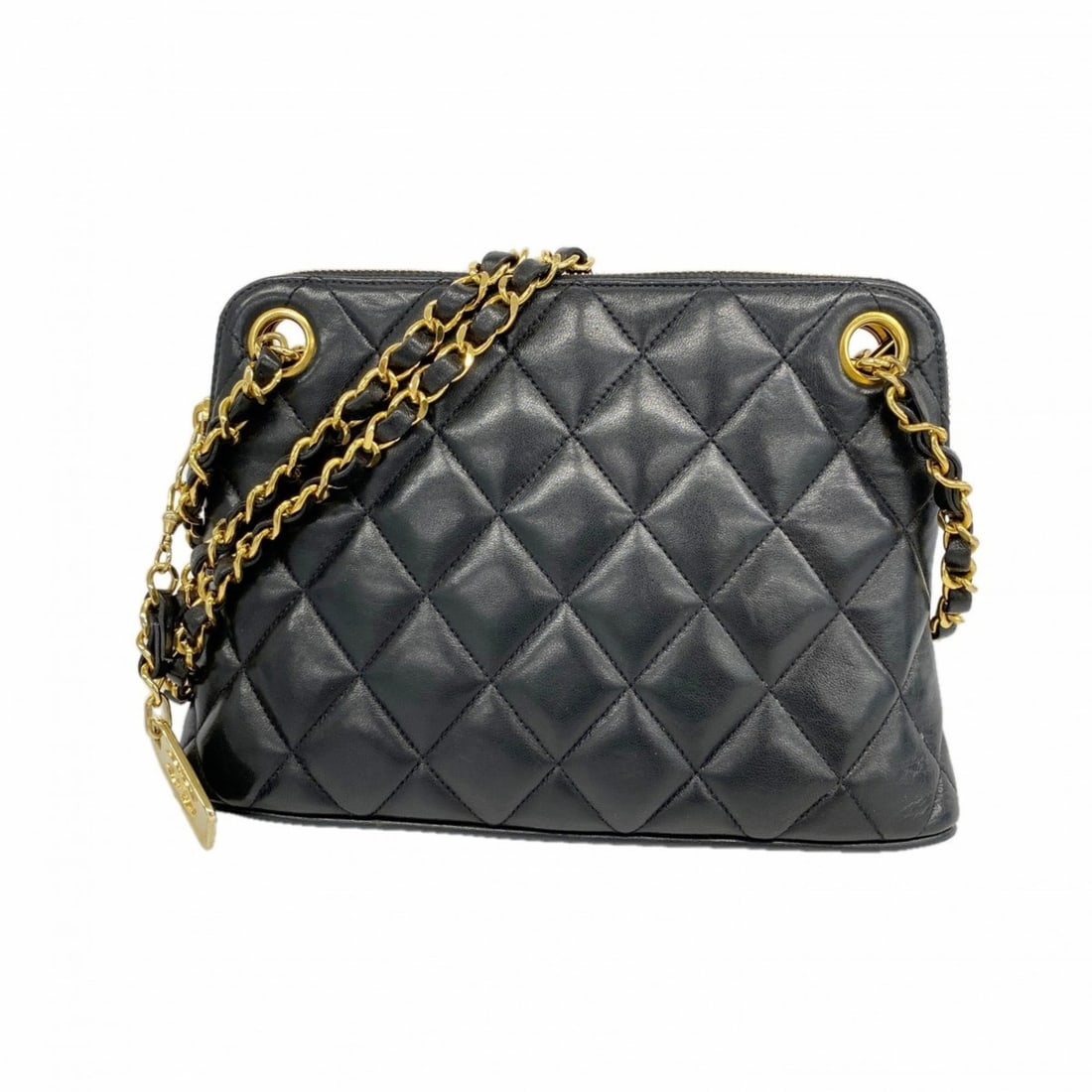 Chanel Matelasse Shoulder Bag with Chain Bag, Lambskin, Black, Women's: --- Catalog ---Category: SizeSize (HxWxD): 16.5cm x 24cm x 8cm / 6.49'' x 9.44'' x 3.14''Category: DesignType: Shoulder bagColor: BlackGender: WomenMaterial: Leather Hardware Color: GoldLeather/Fur Ty