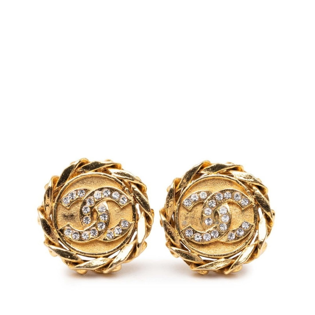 CHANEL Coco Mark Vintage Earrings, Gold Plated Rhinestones, Women's: --- Catalog ---Category: SizeSize (HxWxD): 29.60mm x 29.80mm / 1.17'' x 1.17''Category: DesignType: Clip earringsColor: GoldStone: RhinestoneGender: WomenSeason: VintageCategory: GeneralBrand: Chanel-