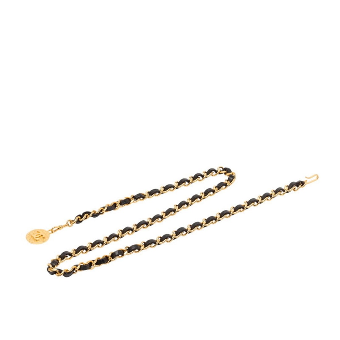 CHANEL 1982 Coco Mark Vintage Chain Belt in Gold and Black Plated Leather for Women: --- Catalog ---Category: SizeWidth: 9mm / 0.35''Length: 84cm / 33.07''Category: DesignType: Chain beltColor: BlackGender: WomenSeason: VintageMaterial (Strap): Leather Category: GeneralBrand: Chanel--
