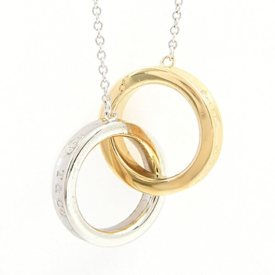Tiffany Women's Necklace 1837 Interlocking Circle Pendant in Silver and Yellow Gold (SV925 x 750YG) (1 of 15)