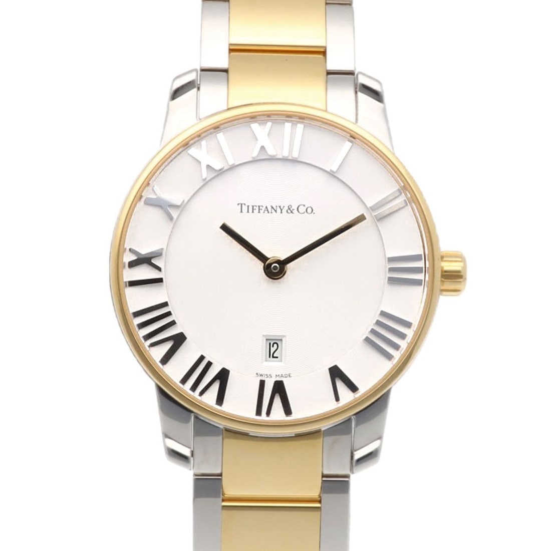 Pre-owned Tiffany Atlas Dome Wristwatch, GP Z1830.11.15A21A00A, Quartz Movement, Refinished,: --- Catalog ---Category: SizeWrist Size: 16.5cm / 6.49''Case Diameter: 29mm / 1.14''Category: DesignType: WristwatchGender: WomenColor (Dial): WhiteMaterial (Band): Gold plated, Stainless steelMateria