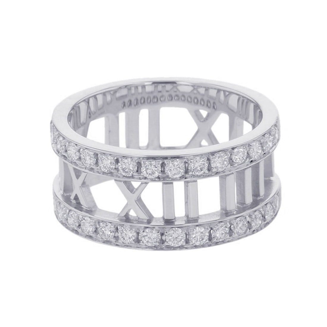 Tiffany Atlas ring with diamonds, 18K white gold, size approximately 1. & Co. ring, diamond,: --- Catalog ---Category: SizeWidth: 8.9mm / 0.35''Weight: 6.8g / 0.23oz.JP Size: 13US Size: 6.5Category: DesignType: Band ringStone: DiamondGender: WomenMaterial: White gold (18K)Category: GeneralLine