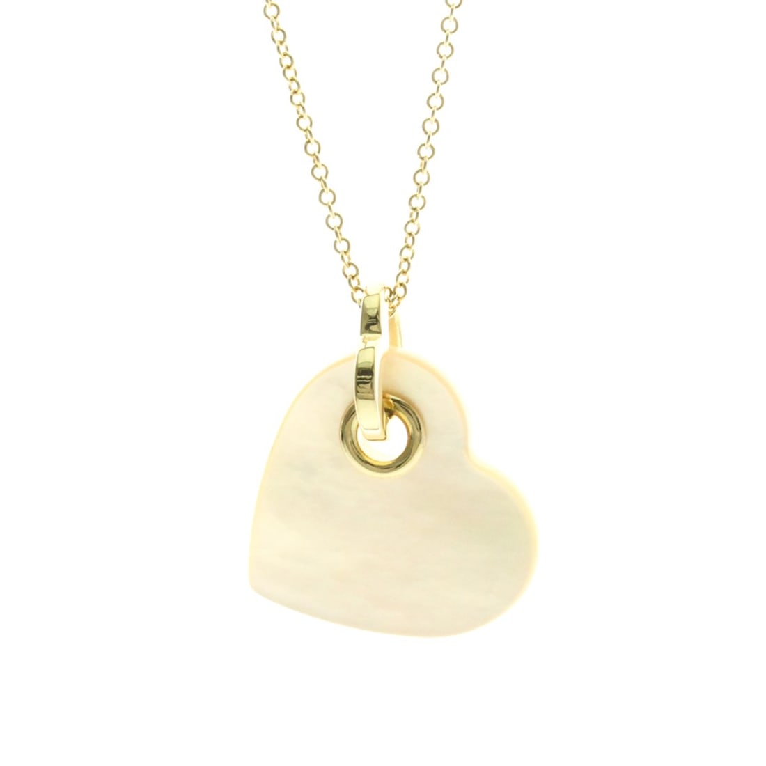 Tiffany Heart Shell Necklace Yellow Gold (18K) Mother Of Pearl Men,Women Fashion Pendant Necklace: --- Catalog ---Category: SizeWeight: 3.9g / 0.13oz.Pendant Size: 18mm x 19mm / 0.7'' x 0.74''Neck Circumference: 41 cm / 16.14''Category: DesignColor: GoldMetal: GoldStone: Mother of pearlStyle: Fashi