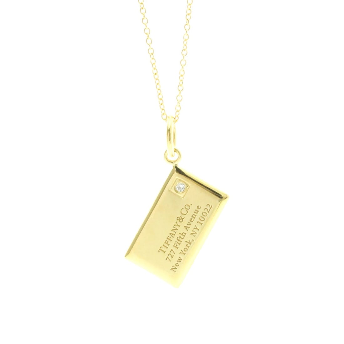Tiffany Letter Envelope Necklace Yellow Gold (18K) Diamond Men,Women Fashion Pendant Necklace (Gold): --- Catalog ---Category: SizeWeight: 6.2g / 0.21oz.Pendant Size: 10.7mm x 18.2mm / 0.42'' x 0.71''Neck Circumference: 51 cm / 20.07''Category: DesignColor: GoldMetal: GoldStone: DiamondStyle: