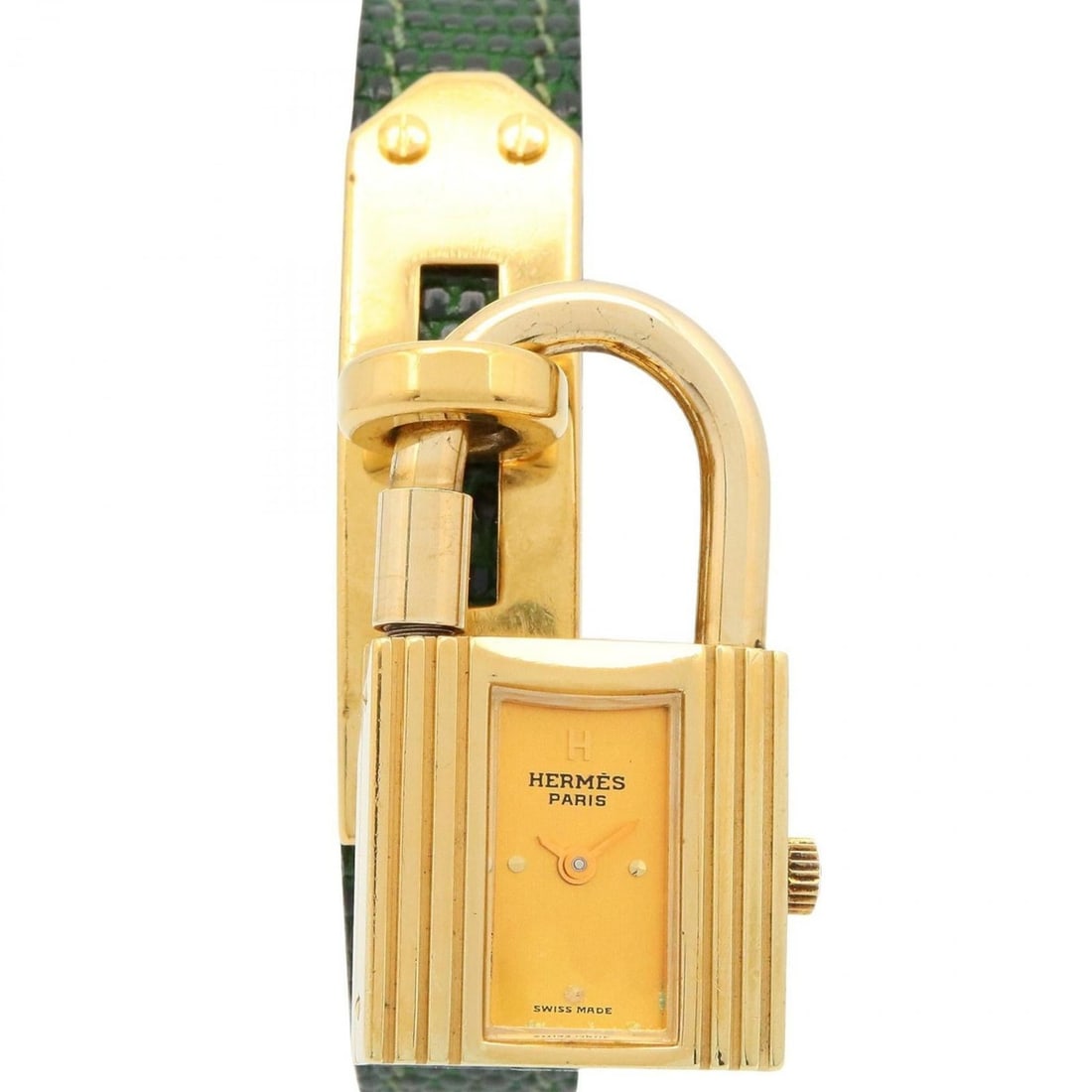 Hermès Kelly Watch, GP (Gold Plated), Leather, Women's, Gold, KE1.201: --- Catalog ---Category: SizeWrist Size: 16cm / 6.29''Case Diameter: 20mm / 0.79''Category: DesignType: WristwatchGender: WomenColor (Dial): GoldMaterial (Band): LeatherMaterial (Case): Gold platedCat