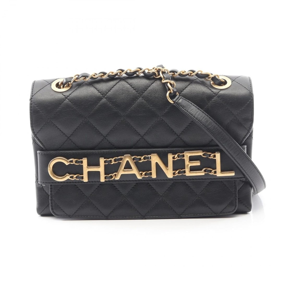 CHANEL Matelasse Logo Shoulder Bag/Handbag in Lambskin Leather, Black, Women's AS4190 (1 of 9)