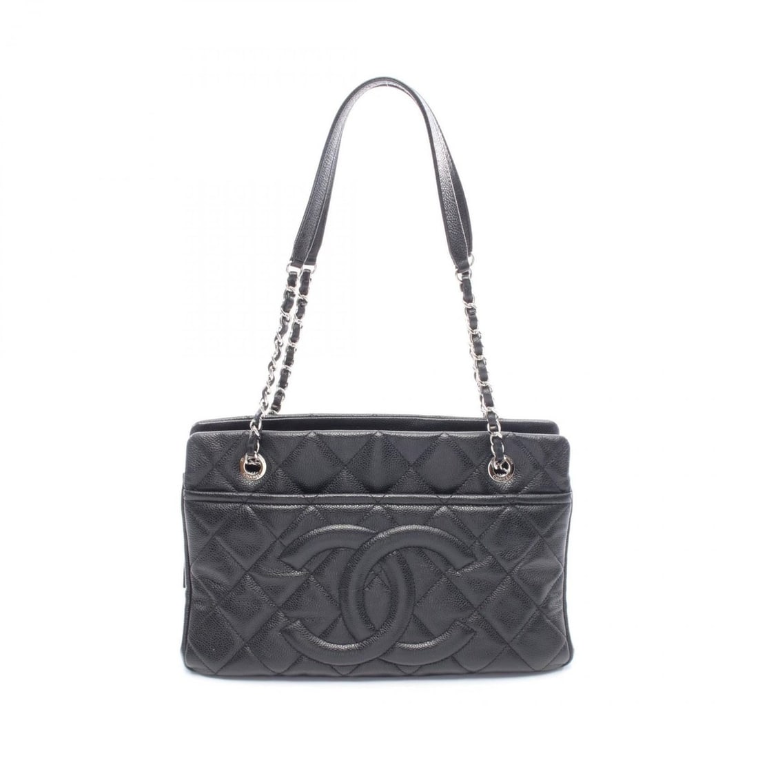 CHANEL Matelasse Coco Mark Tote Bag, Handbag, Leather Calfskin (Cowhide), Women's, Black (1 of 13)