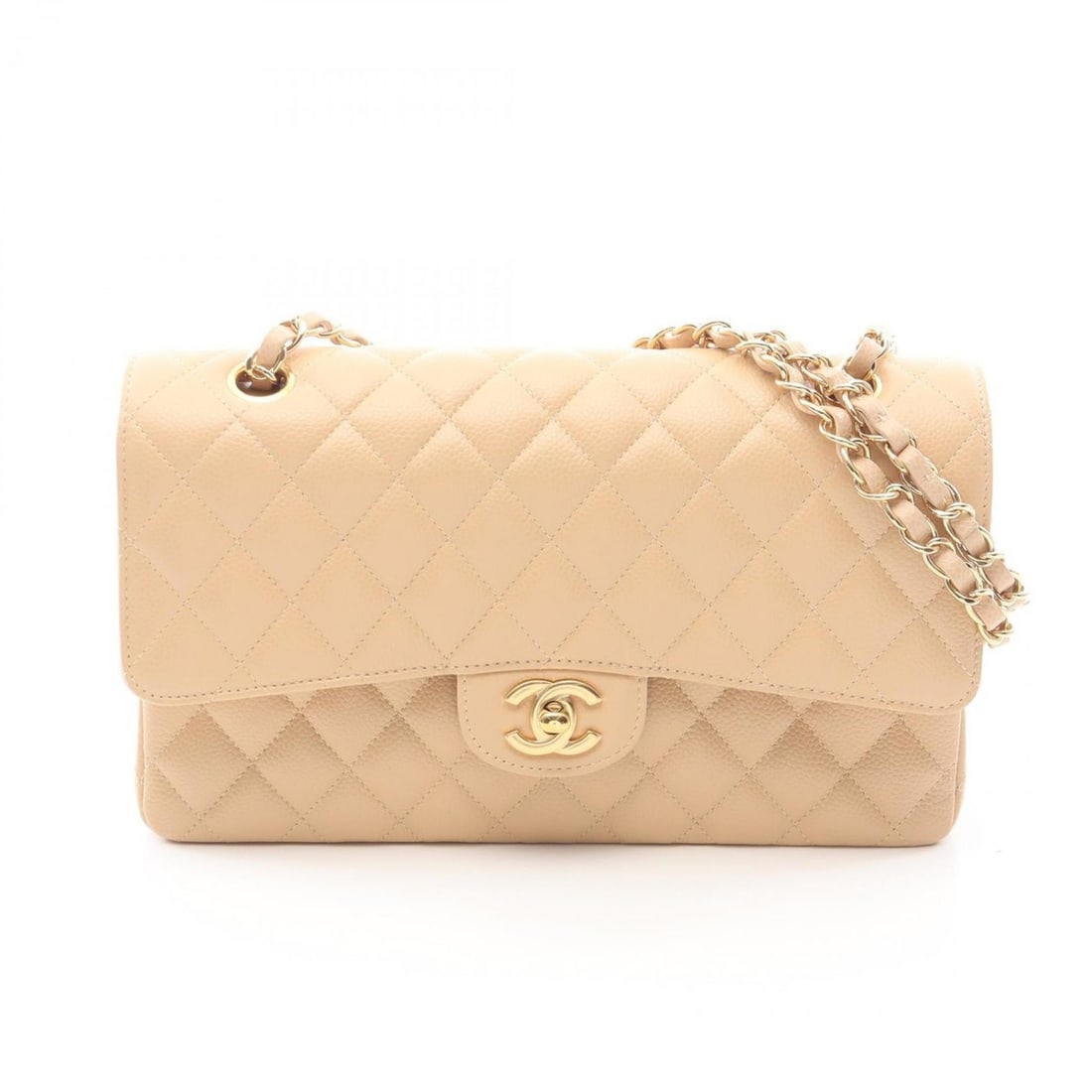 CHANEL Matelasse Double Flap Shoulder Bag/Handbag in Grained Calfskin Caviar, Beige (1 of 10)