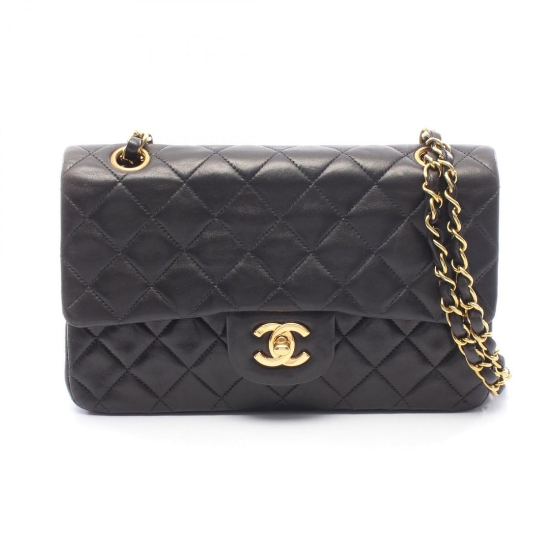 CHANEL Matelasse Double Flap Shoulder Bag, Handbag, Lambskin Leather, Women's, Black, A01113 (1 of 14)