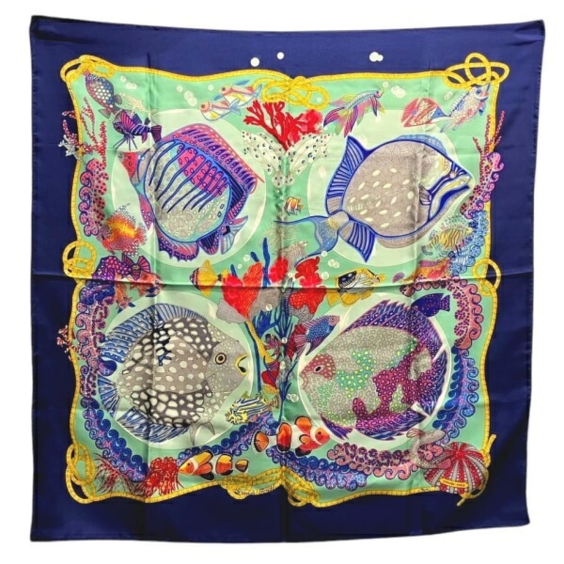Hermes Carré 90 GRANDS FONDS Deep Sea Silk Scarf/Muffler for Women (1 of 14)