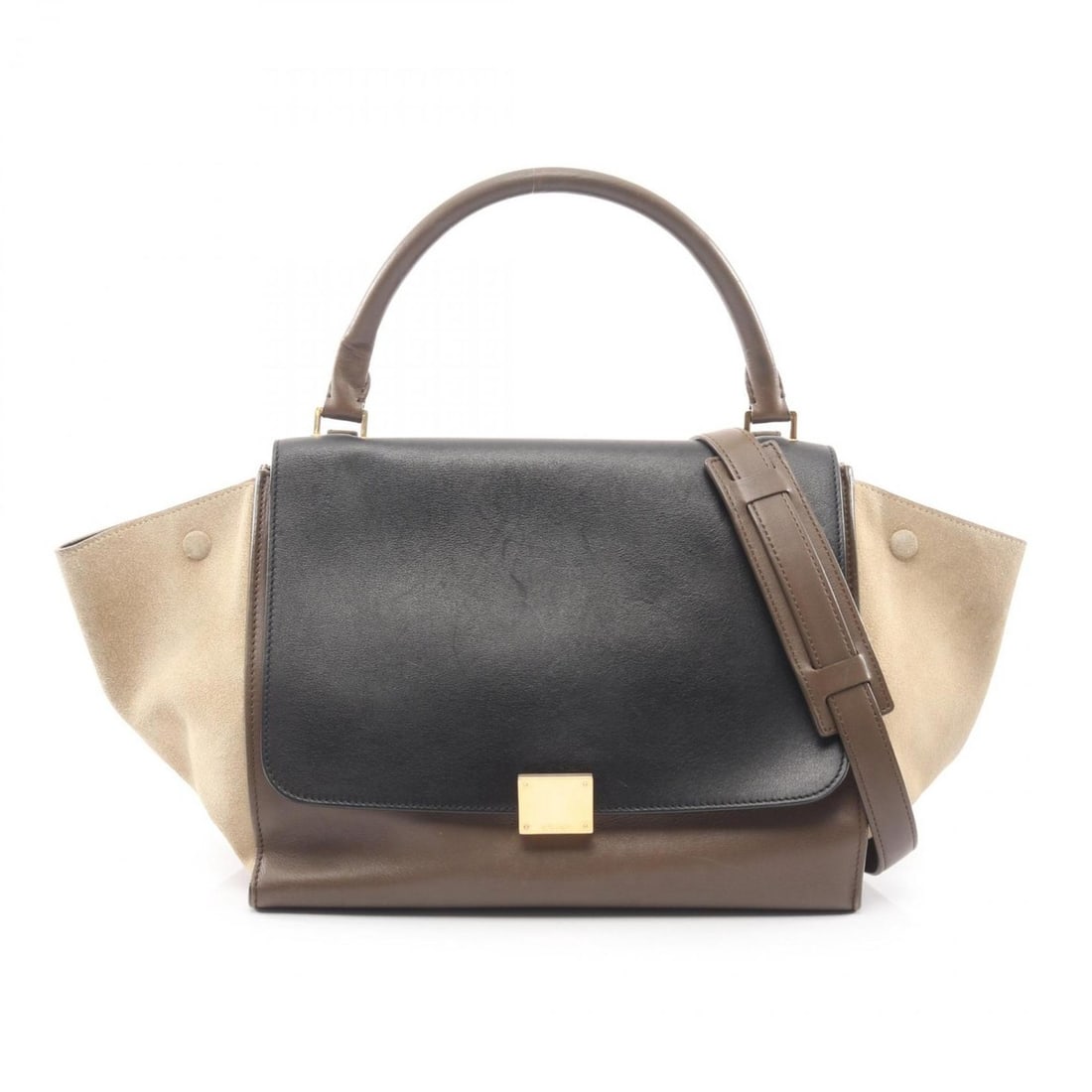 Celine Trapeze Medium Handbag, Leather and Suede, Women's, Gray, Black, Khaki, 169542 (1 of 14)