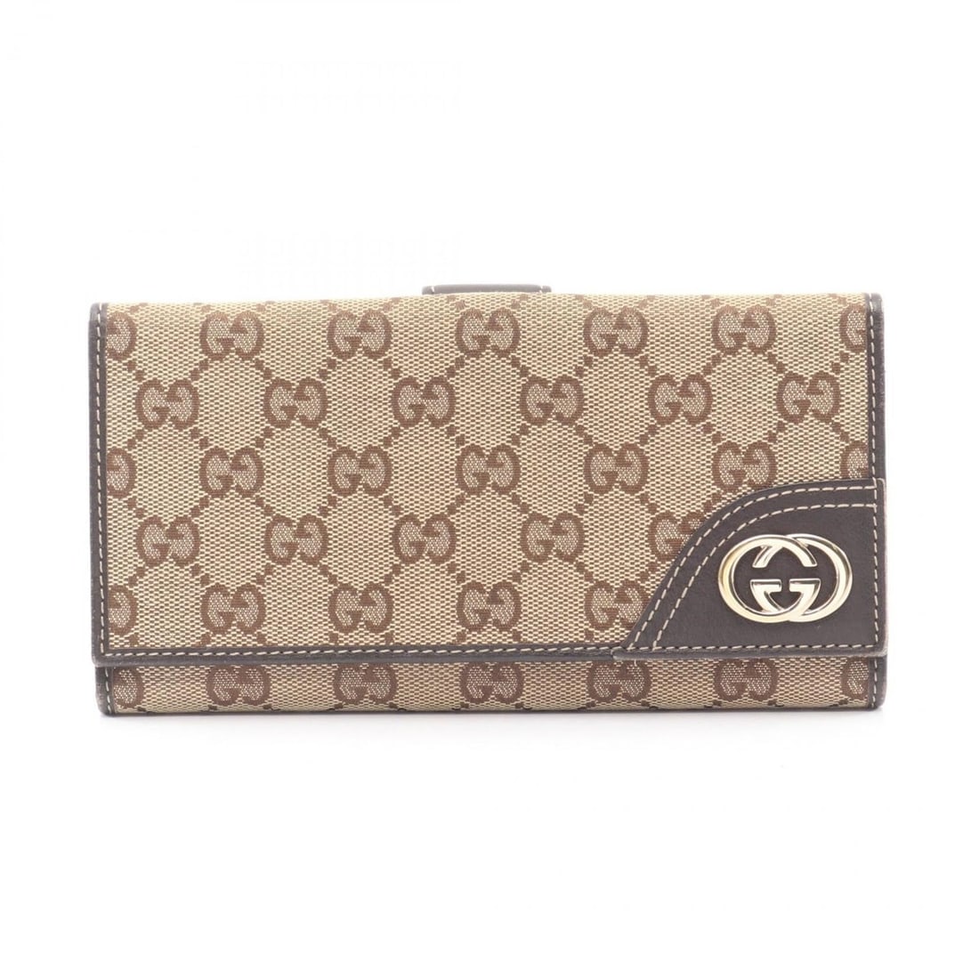 Gucci Interlocking G Canvas Bifold Long Wallet, and Leather, Women's, Beige Brown, 181593 (1 of 11)