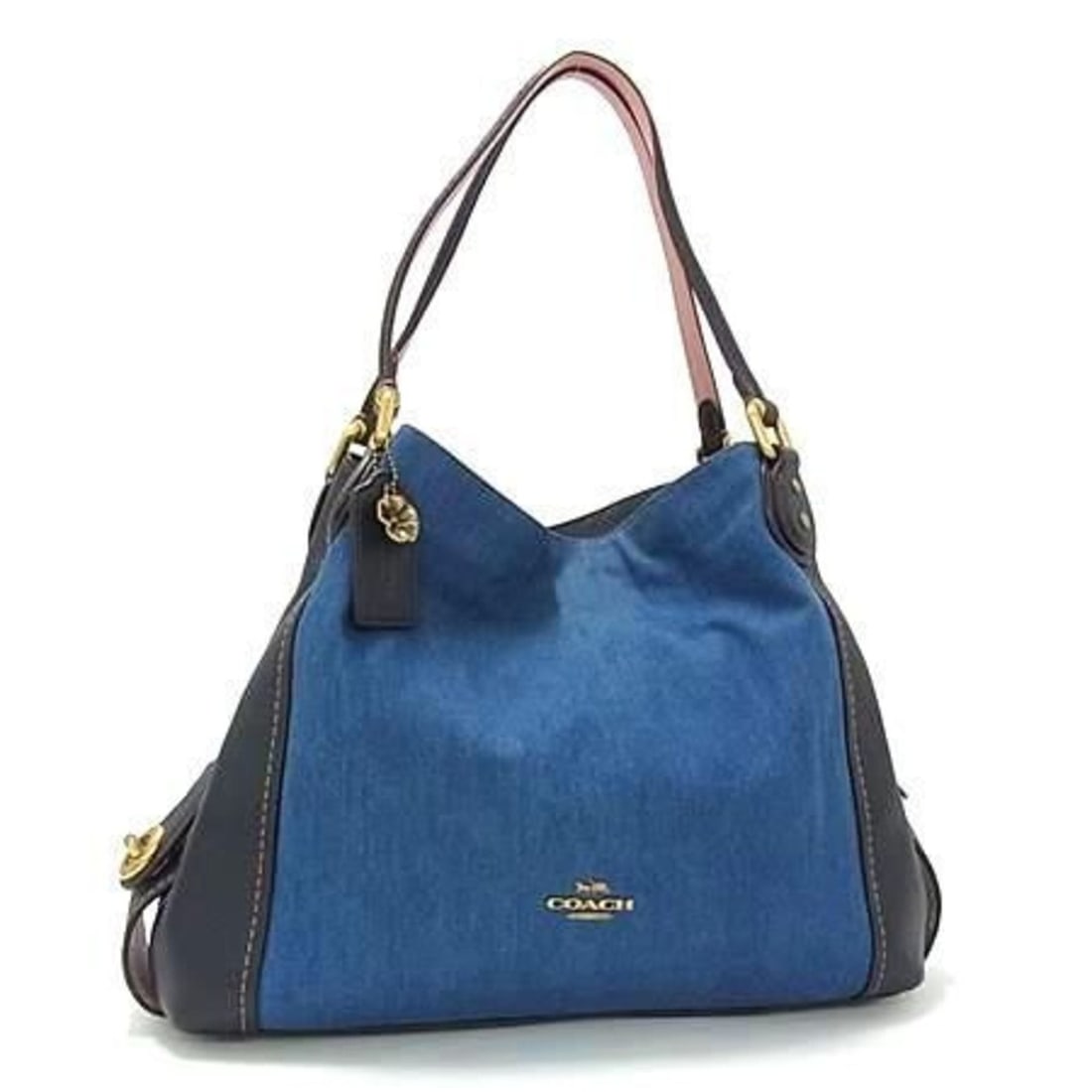 COACH Edie Tote Bag 28916 Blue Denim Leather Women's (1 of 17)