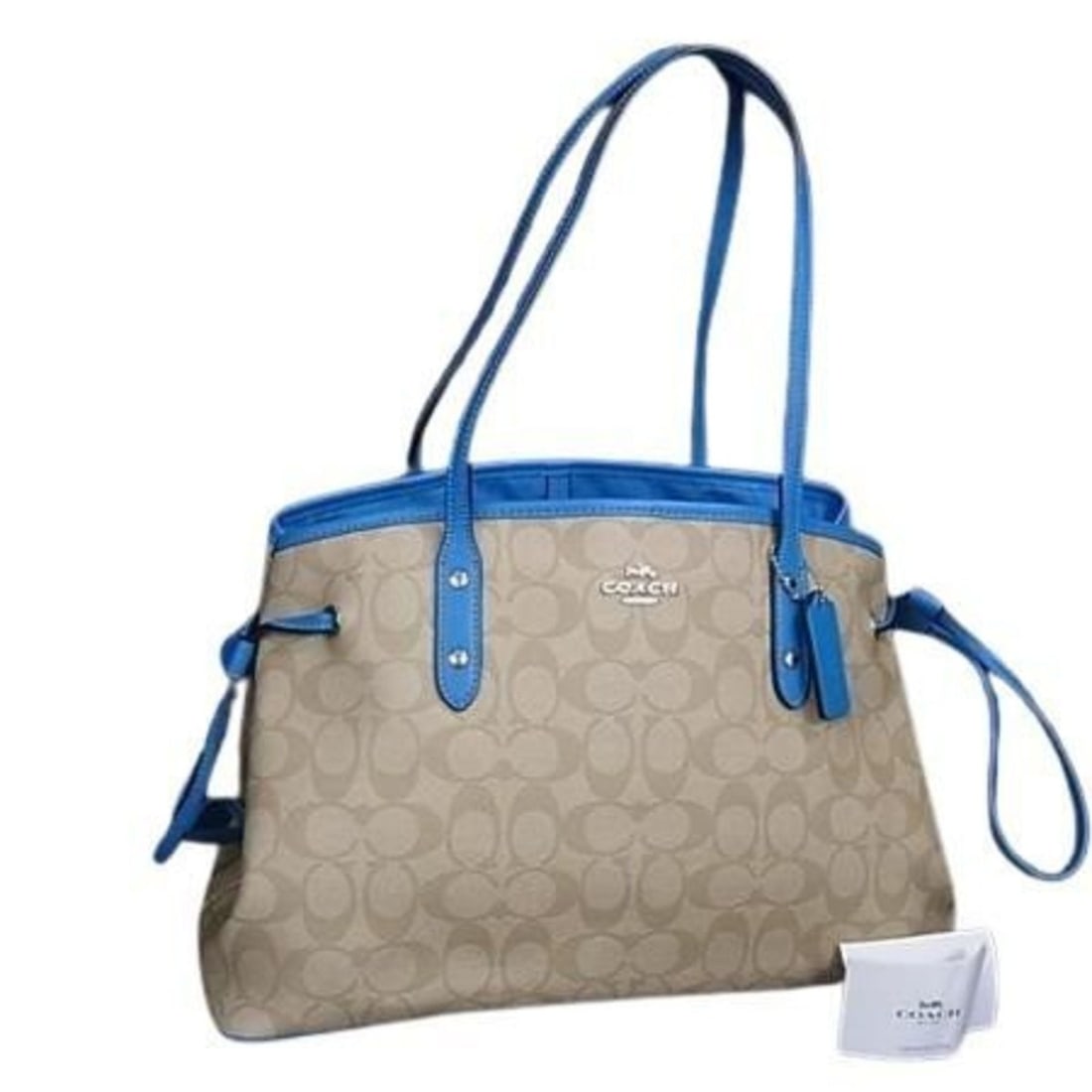 COACH Signature Handbag F57842 Light Beige Blue Leather Women's: --- Catalog ---Category: SizeSize (HxWxD): 24cm x 36cm x 16cm / 9.44'' x 14.17'' x 6.29''Category: DesignType: Handbag, Shoulder bag, Tote bagColor: Blue, Light beigeGender: WomenMaterial: PVC , Leath