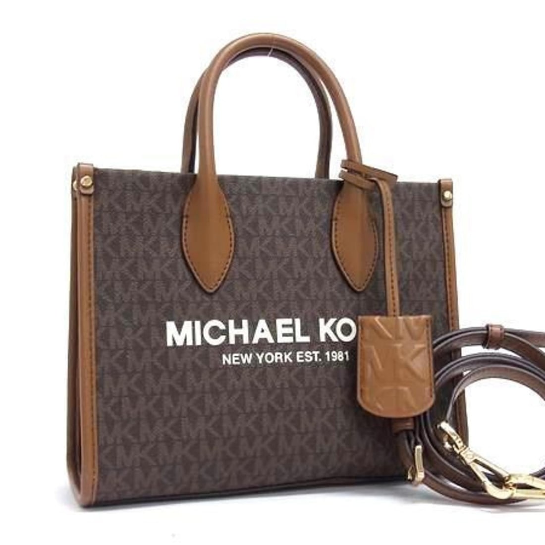 MICHAEL KORS Mirella Tote Bag in Brown Leather with Signature Pattern (1 of 15)