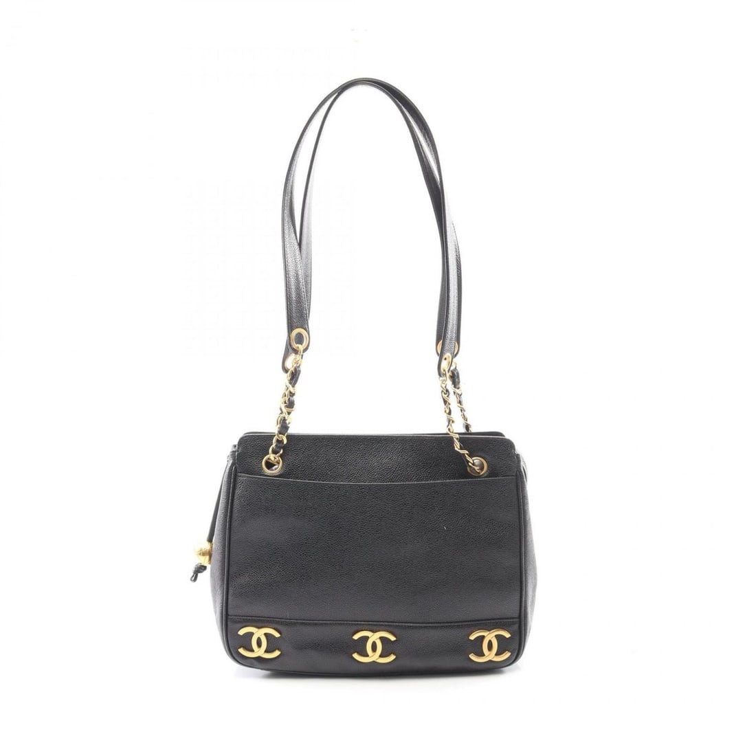 CHANEL Triple Coco Mark Shoulder Bag/Handbag in Calfskin Leather (Cowhide) for Women, Black (A03675): --- Catalog ---Category: SizeSize (HxWxD): 25cm x 31cm x 8cm / 9.84'' x 12.2'' x 3.14''Category: DesignType: Handbag, Shoulder bagColor: BlackGender: WomenMaterial: Leather Hardware Color: GoldLeather