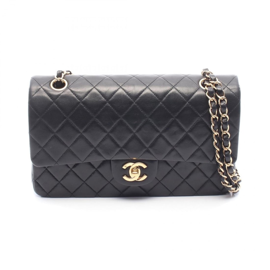 CHANEL Matelasse Double Flap Shoulder Bag, Handbag, Lambskin Leather, Women's, Black, A01112 (1 of 8)