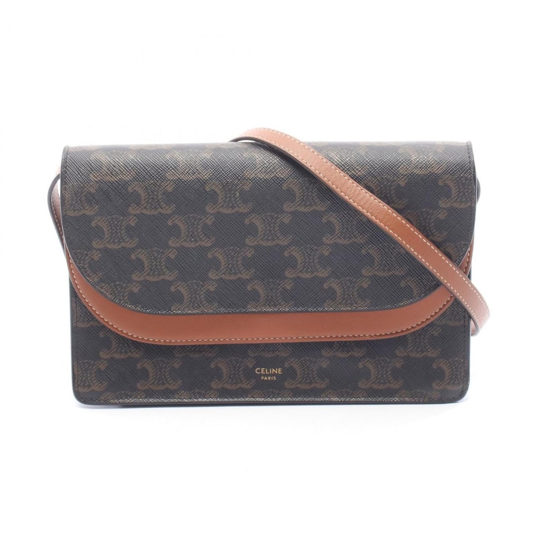 Celine Tan Triomphe Shoulder Bag, Handbag, Coated Canvas and Leather, Women's, Black Brown, (1 of 16)