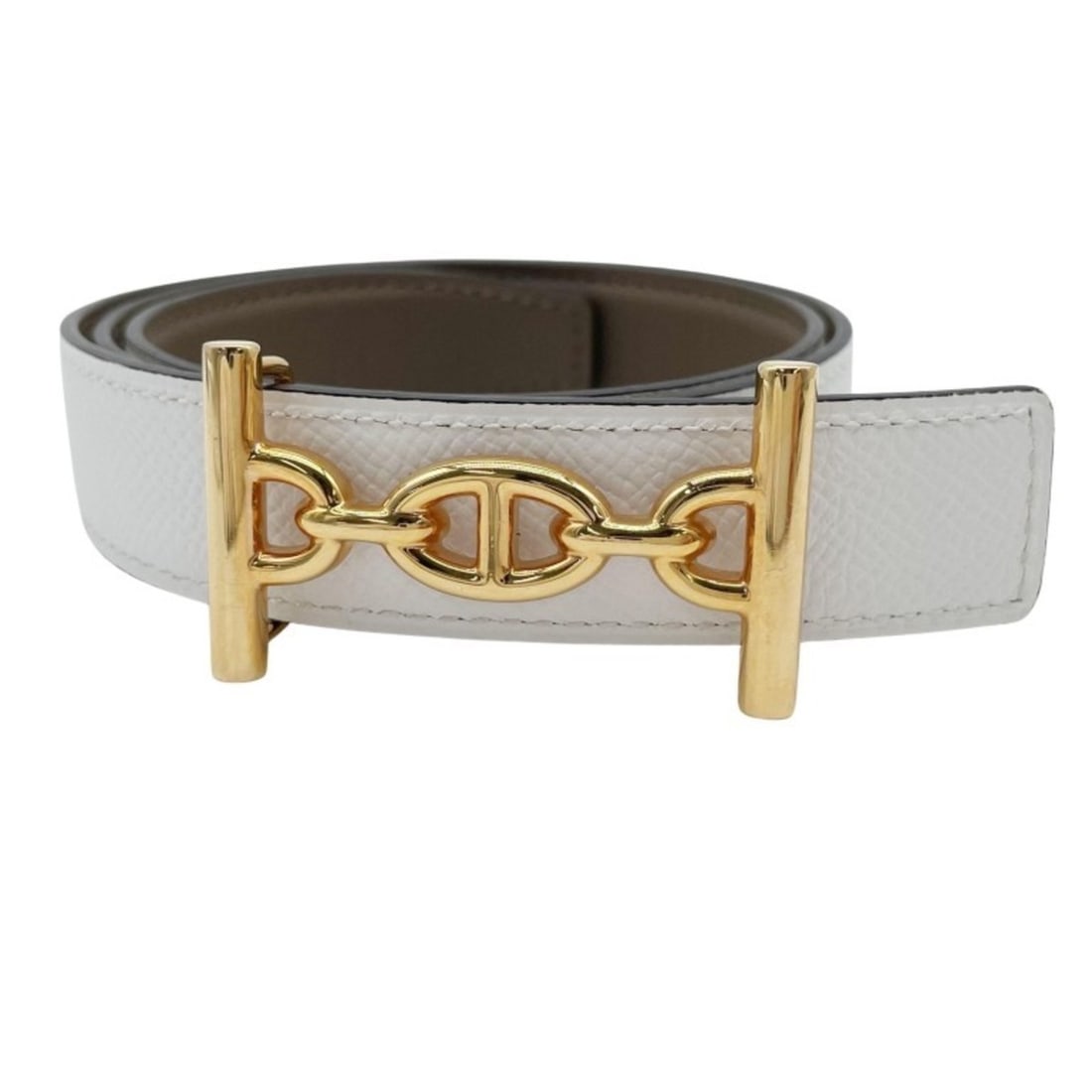 HERMES Hermès Lagoune Belt, White and Brown Leather, Reversible, Women's (1 of 20)