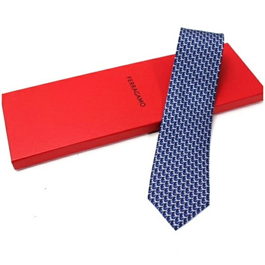 Salvatore Ferragamo silk tie with dog pattern, unused, men's (1 of 8)