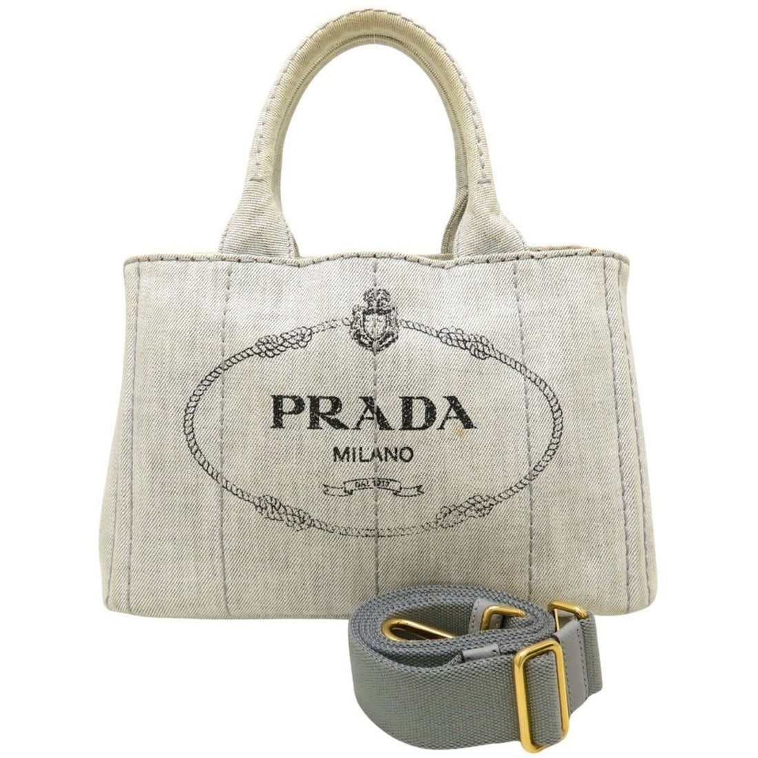 PRADA Canapa 2-Way Tote Bag/Handbag 1BG439 Denim BIANCO White Women's 353122 (1 of 20)
