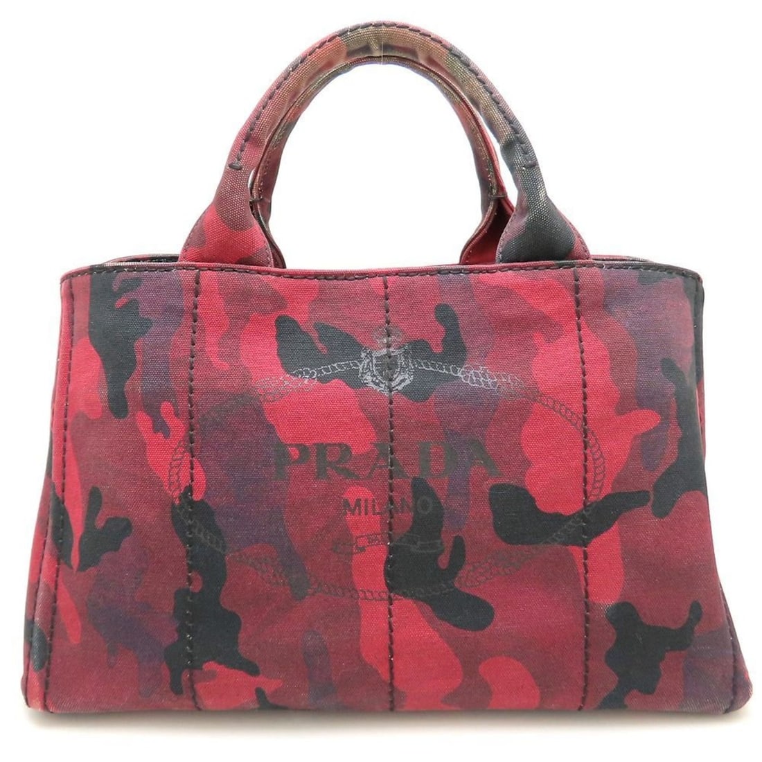 PRADA Canapa M Camouflage Tote Bag, Size B2642B, 2-Way Canvas, Red, Women's, 353121: --- Catalog ---Category: SizeSize (HxWxD): 22cm x 36cm x 23cm / 8.66'' x 14.17'' x 9.05''Category: DesignType: Tote bagColor: Red colorGender: WomenClosure: OpenMaterial: Canvas Hardware Color: Silver