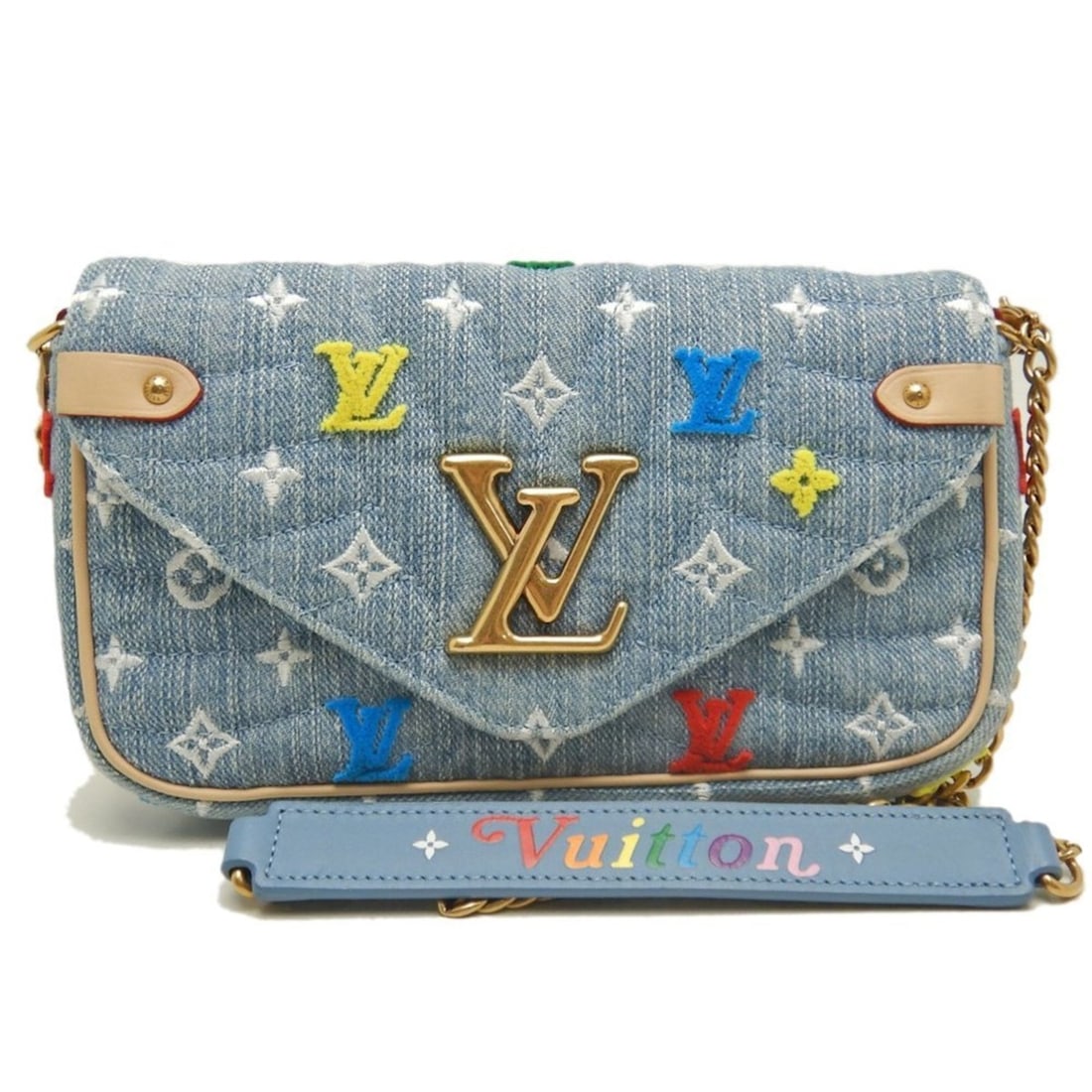 LOUIS VUITTON Monogram Denim New Wave Pochette M67531 Shoulder Bag Blue Women's 253588 (1 of 13)