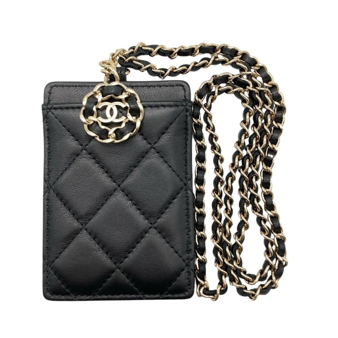 CHANEL Coco Mark Matelasse Business Card Case with Chain Shoulder Strap, Lambskin, AP0711, Black: --- Catalog ---Category: DesignType: Card caseColor: BlackGender: WomenMaterial: Leather Leather/Fur Type: LambskinCategory: GeneralMPN: AP0711Brand: ChanelCategory: Physical PropertiesSize (HxWxD): 1