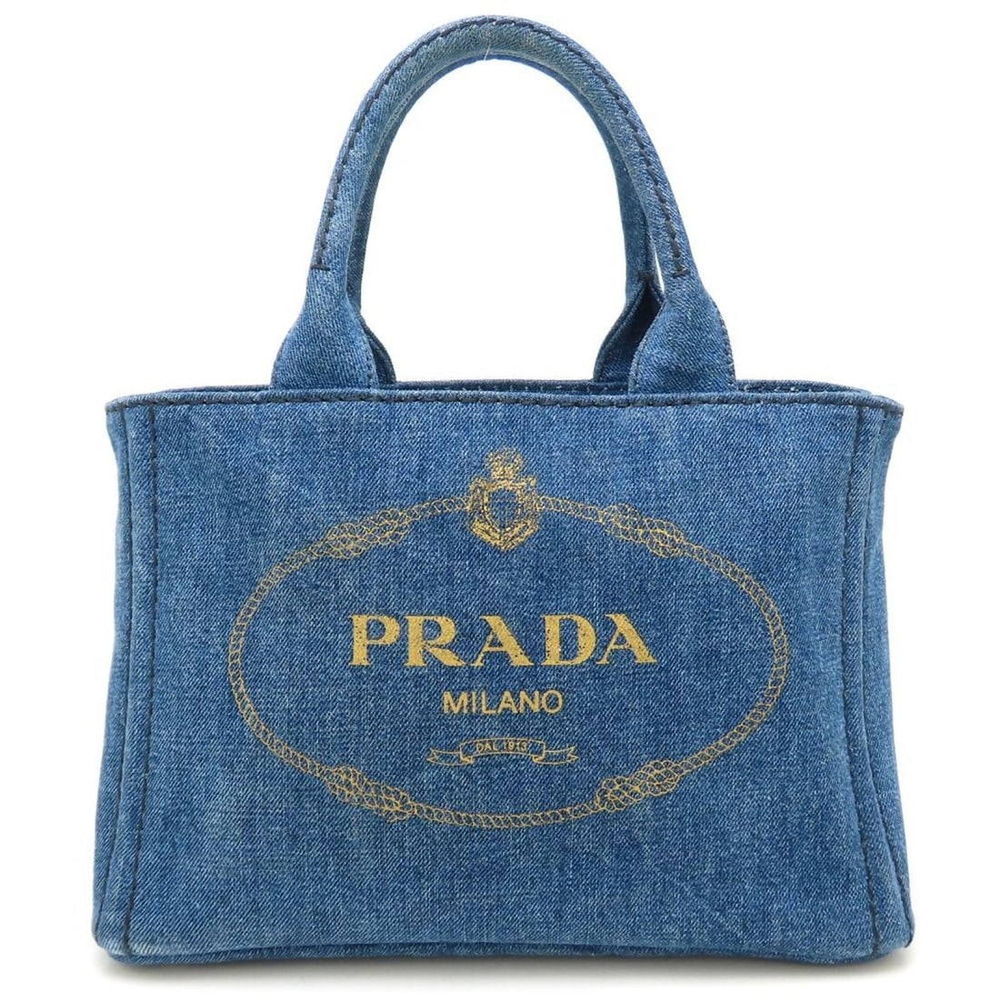 PRADA Canapa Tote Bag 1BG439, Denim Blue, Women's, 353123: --- Catalog ---Category: SizeSize (HxWxD): 19cm x 28cm x 15cm / 7.48'' x 11.02'' x 5.9''Category: DesignType: Handbag, Tote bagColor: BlueGender: WomenClosure: OpenMaterial: Denim Hardware Color: Gold