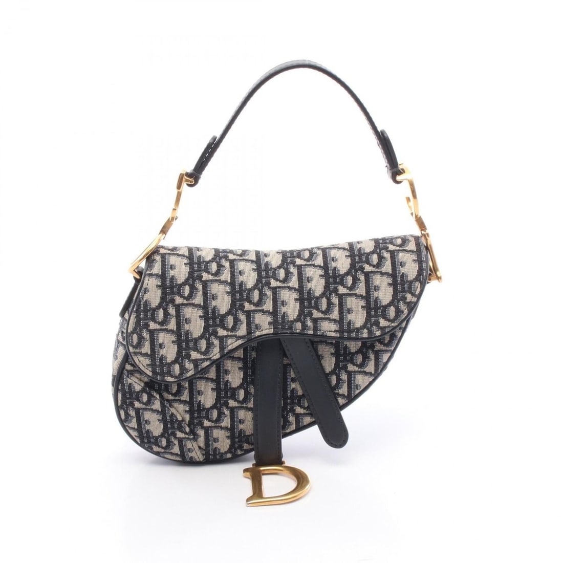 Christian Dior Dior Saddle Bag Oblique Handbag Canvas Leather Women's Navy Beige (1 of 13)