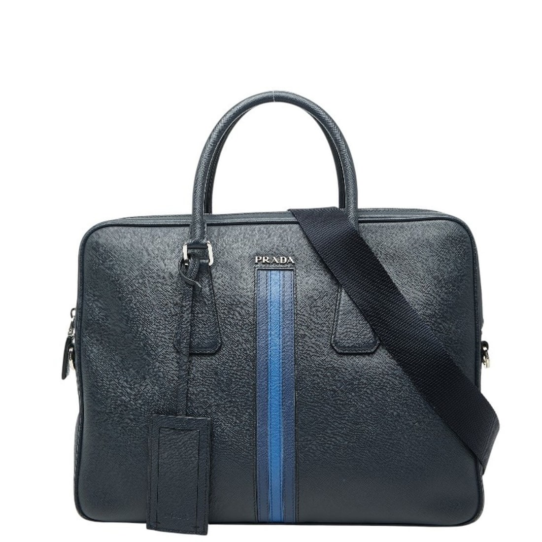 Prada Business Bag Briefcase Shoulder 2-Way Navy Blue Saffiano Leather Men's PRADA: --- Catalog ---Category: SizeStrap Drop: 43cm / 16.92''Handle Drop: 10.00cm / 3.94''Size (HxWxD): 26cm x 36cm x 5cm / 10.23'' x 14.17'' x 1.96''Category: DesignType: Briefcase, Shoulder bagColor: Blue