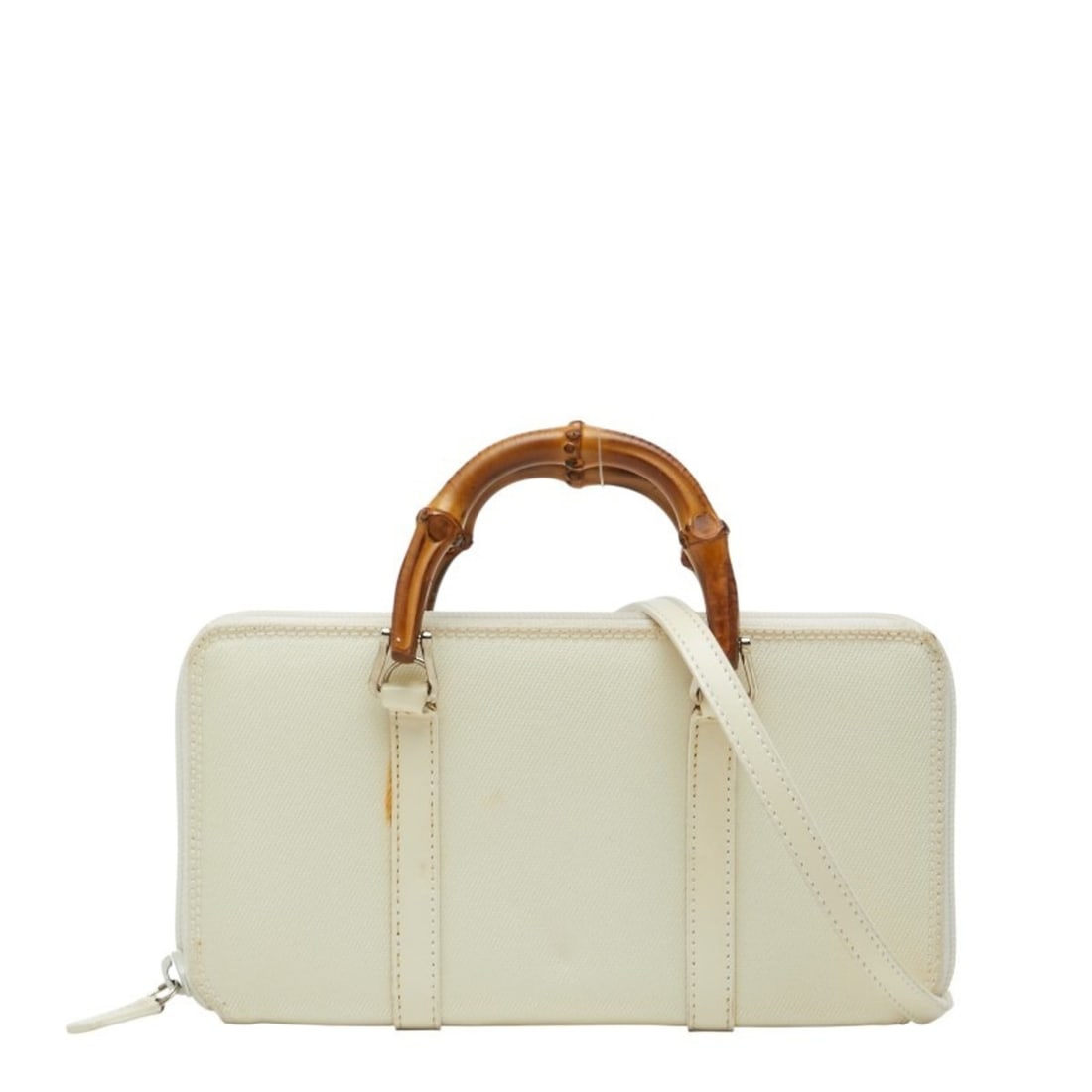 Gucci Bamboo Shoulder Wallet 039 1998 White Nylon Leather Women's GUCCI (1 of 15)
