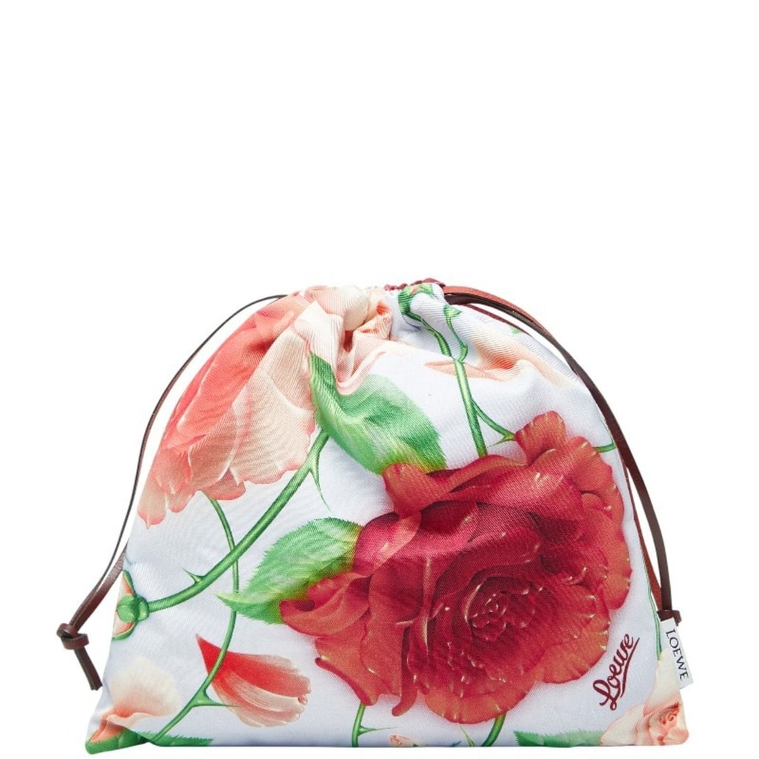 LOEWE x Paula's Ibiza Rose bag pouch with drawstring closure in light blue and multicolored canvas: --- Catalog ---Category: SizeSize (HxWxD): 27cm x 29cm x 1cm / 10.62'' x 11.41'' x 0.39''Category: DesignType: PouchColor: Light blue, Multi-colorGender: WomenMaterial: Canvas , Leather Category: Gene