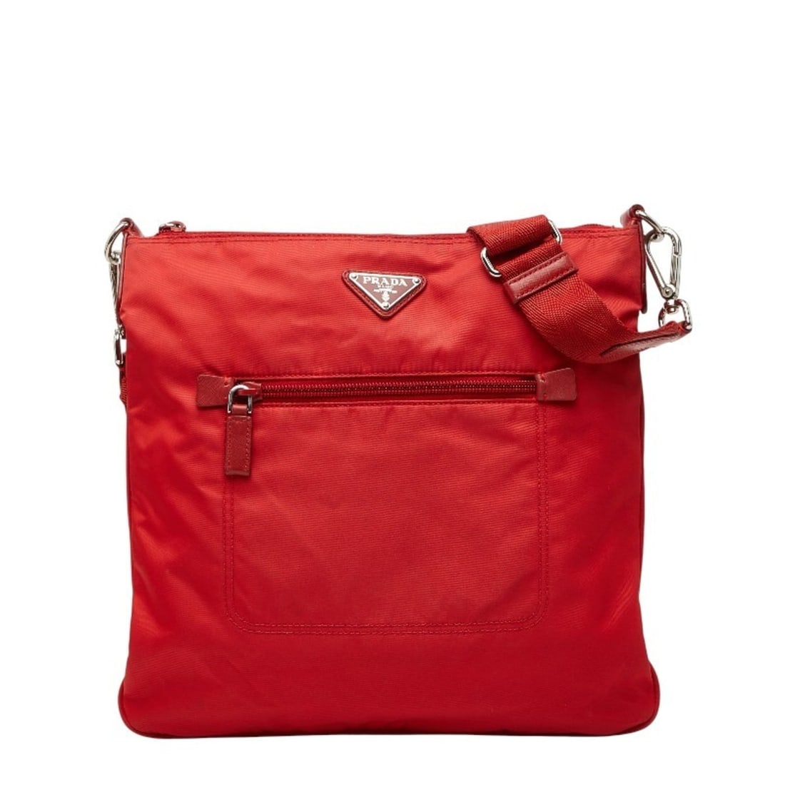 Prada Tessuto Shoulder Bag with Triangle Logo Plate, BT0715, Red, Nylon and Leather, Women's, PRADA (1 of 10)