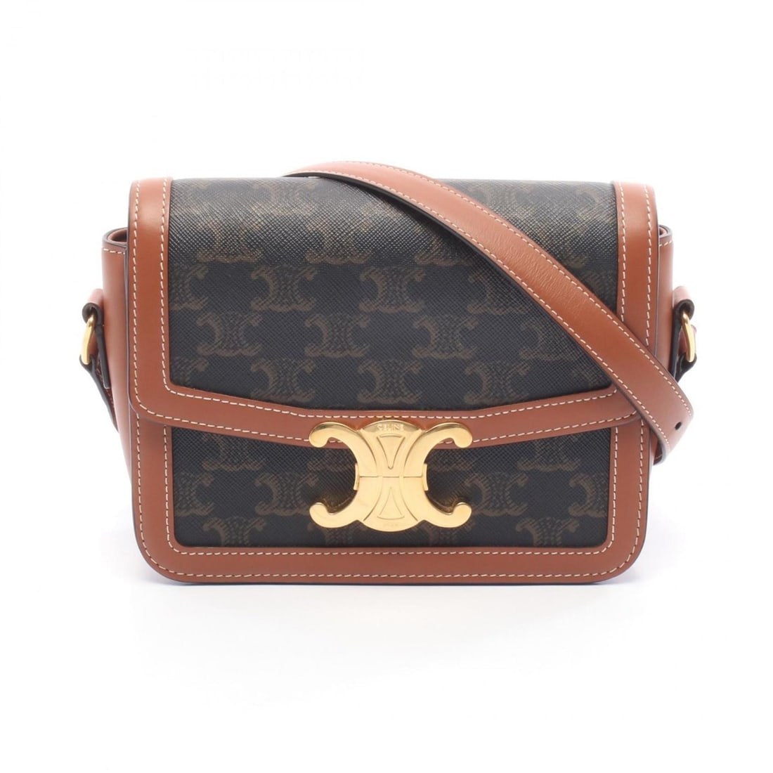 Celine Teen Triomphe Shoulder Bag, Handbag, Coated Canvas and Leather, Women's, Black Brown, (1 of 10)