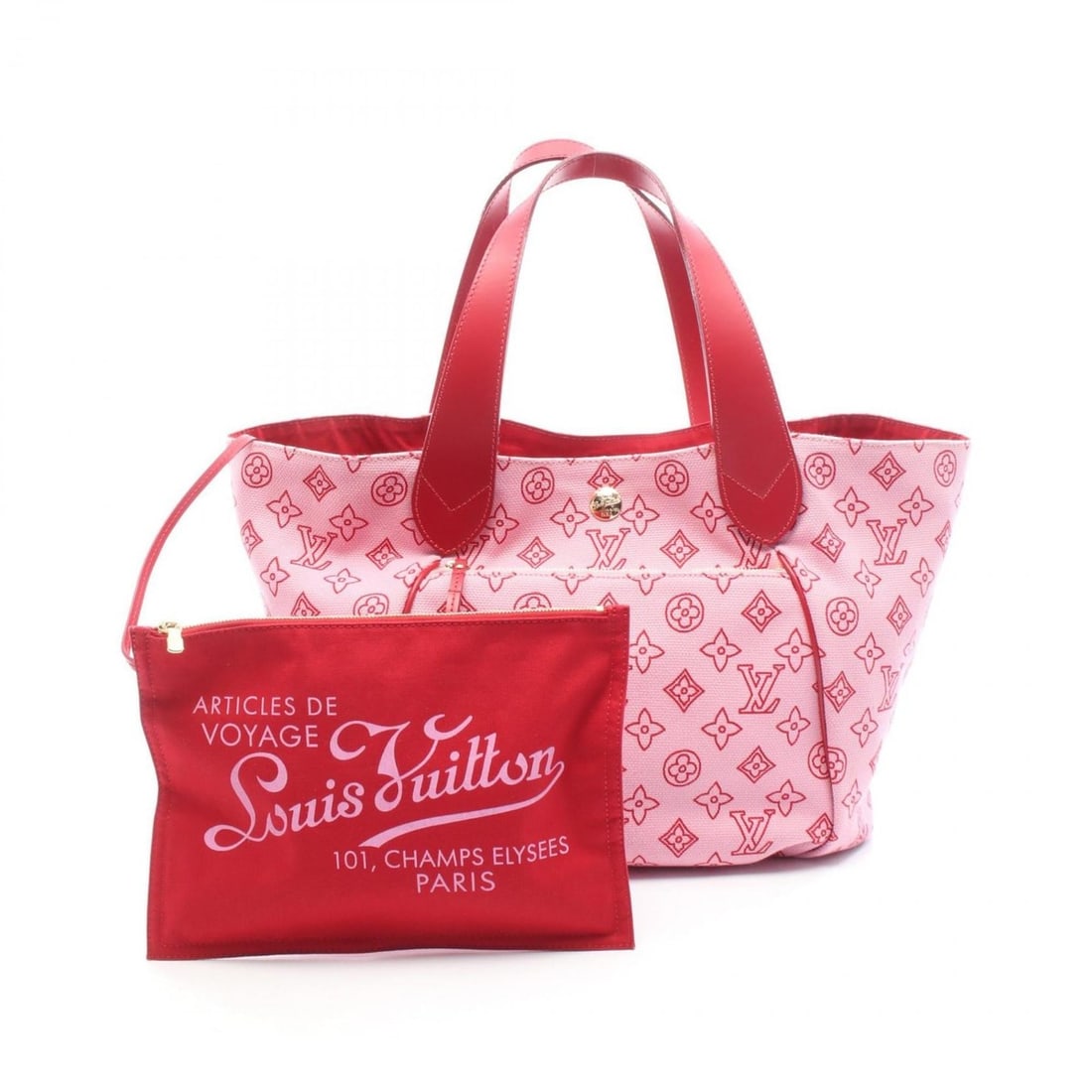 Louis Vuitton Cabas Ipanema PM Beach Line Rose Tote Bag, Canvas and Leather, Women's, Pink Red, (1 of 9)