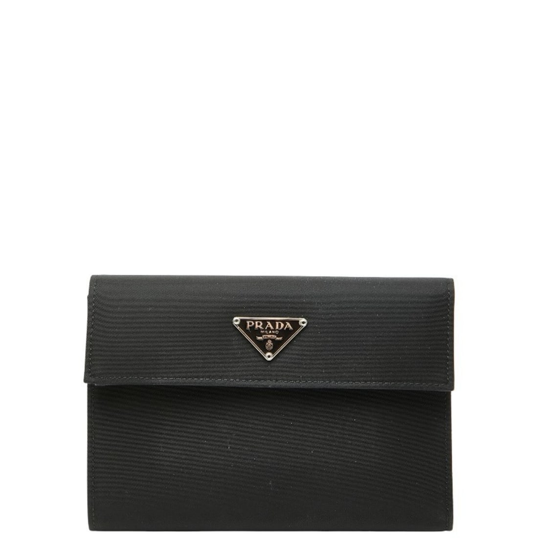Prada Triangle Logo Plate Bifold Wallet Black Nylon Leather Women's PRADA (1 of 9)