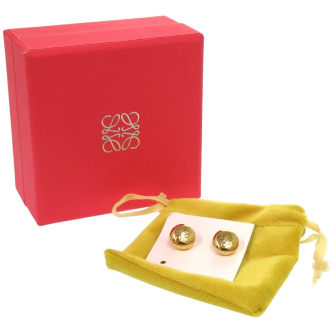 Excellent condition Loewe Anagram Pepple stud earrings in sterling silver and gold. 0468LOEWE: --- Catalog ---Category: SizeSize (HxWxD): 11.00mm x 11.00mm / 0.43'' x 0.43''Category: DesignType: Stud earringsColor: GoldGender: WomenMaterial: Sterling silverCategory: GeneralBrand: LoeweCountry o