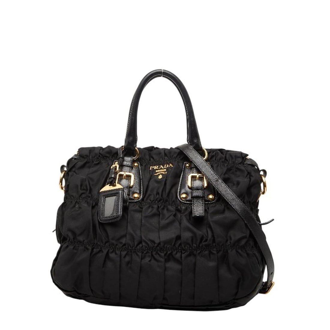 Prada Gathered Logo Tote Bag/Shoulder Bag, 2-Way, BN2346, Black Nylon and Leather, Women's, PRADA: --- Catalog ---Category: SizeStrap Drop: 42cm / 16.53''Handle Drop: 11.00cm / 4.33''Size (HxWxD): 26cm x 33cm x 17cm / 10.23'' x 12.99'' x 6.69''Category: DesignType: Shoulder bag, Tote bagColor: Blac