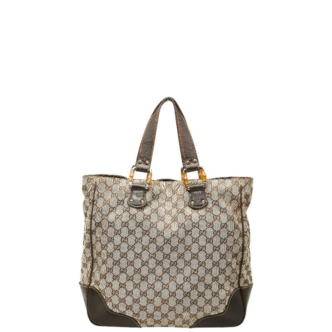 Gucci GG Canvas Bamboo Tote Bag 154375 Beige Brown Leather Women's GUCCI (1 of 12)