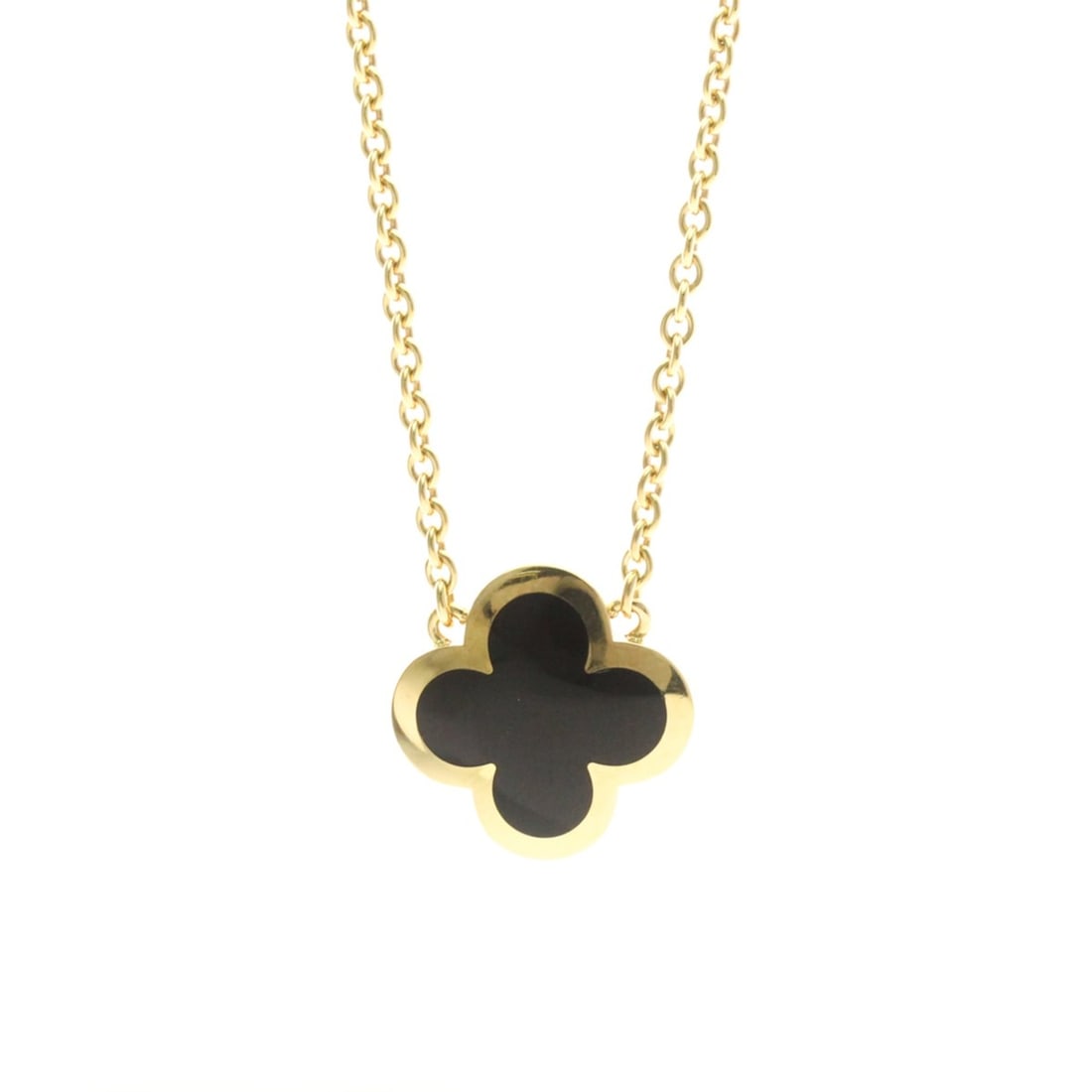 Van Cleef & Arpels Pure Alhambra Necklace Yellow Gold (18K) Onyx Men,Women Fashion Pendant Necklace: --- Catalog ---Category: SizeWeight: 8.5g / 0.29oz.Pendant Size: 16mm x 16mm / 0.62'' x 0.62''Neck Circumference: 38 cm - 42 cm / 14.96'' - 16.53''Category: DesignColor: GoldMetal: GoldStone: OnyxStyl