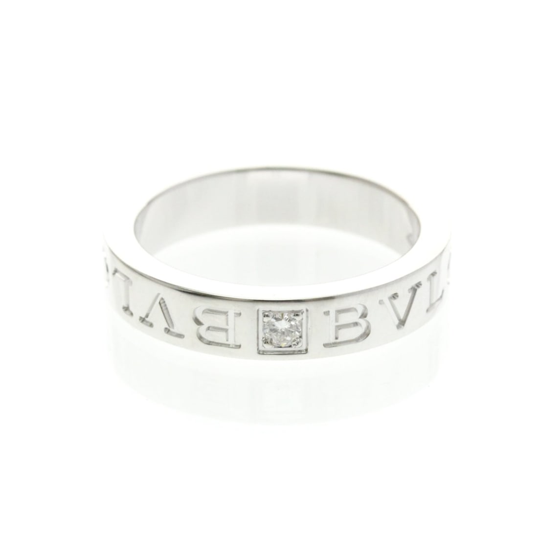 Bvlgari Double Logo Diamond Ring White Gold (18K) Fashion Diamond Band Ring Silver (1 of 10)