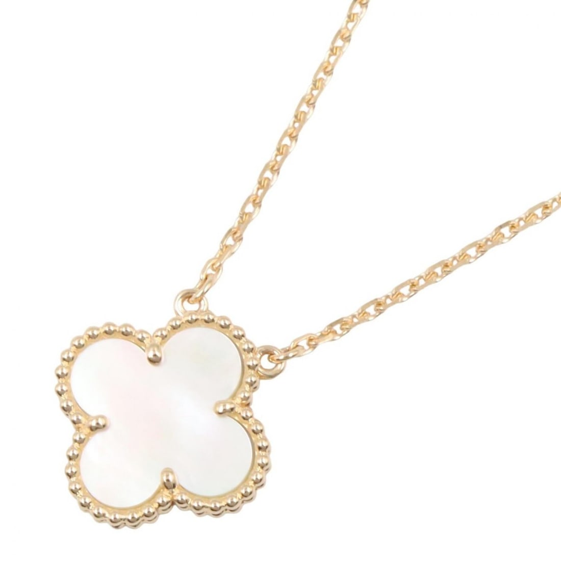 Van Cleef & Arpels Vintage Alhambra Mother of Pearl Necklace, 18K Yellow Gold, Women's, Gold and: --- Catalog ---Category: SizePendant Size: 15mm x 15mm / 0.59'' x 0.59''Neck Circumference: 37.5 cm - 42 cm / 14.76'' - 16.53''Category: DesignColor: Yellow goldStone: Mother of pearlGender: WomenMate